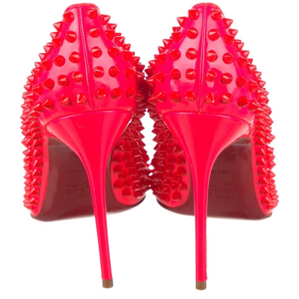 Christian Louboutin Vibrant Red Orange Spiked Heels - Picture 4 of 10